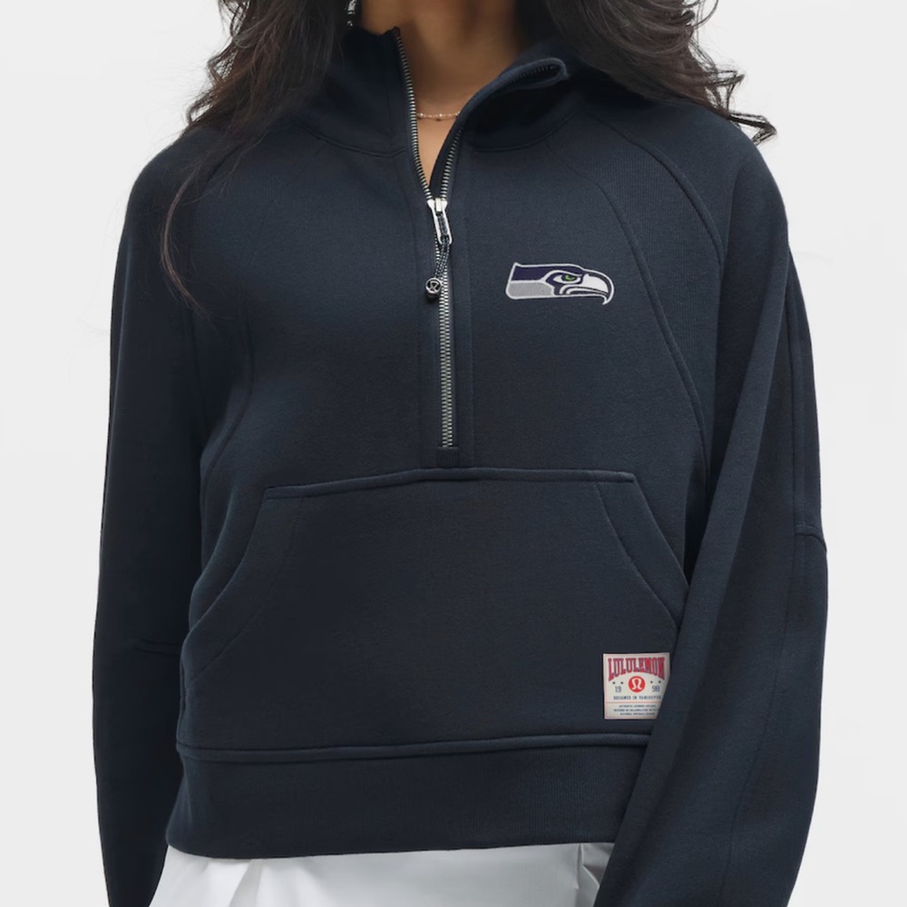 Lululemon and Seattle Seahawks True Navy Blue Half-Zip Scuba Hoodie.